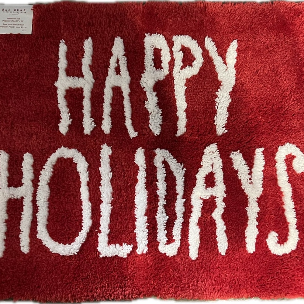 Rae Dunn Red & White Happy Holidays Bathroom Mat/Rug